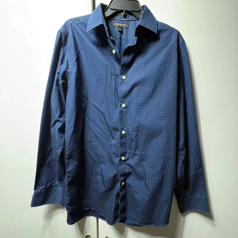 Banana Republic Mens Shirt Lot 6 Medium Blue Red Plaid Dot Cotton Non-Iron